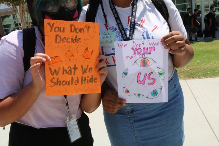 Students express their discontent over the school's dress code in August 2021 during a student-led protest. 